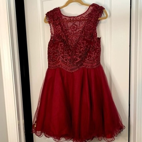 Homecoming Prom Party Sleeveless Beaded Lace Floral Tulle Lined Skater Dress - Picture 2 of 13